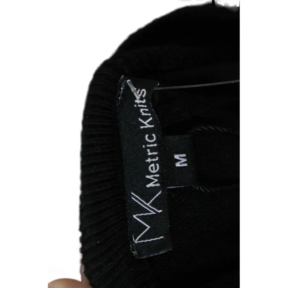 MK Metric Knits Womens Ribbed V-neck Pullover Sweater Top Black Size M